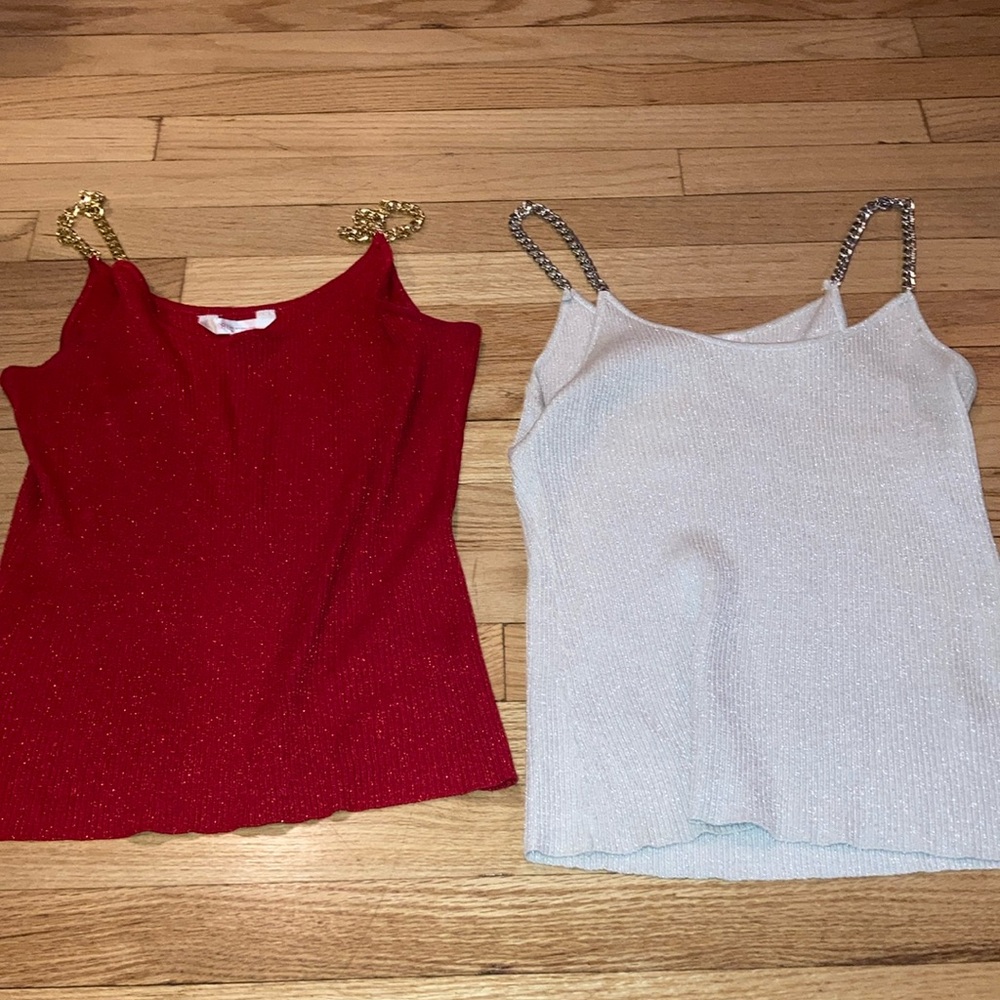 NWOT……Elegant Red and White sparkly tank Bundle with Chain Strap.